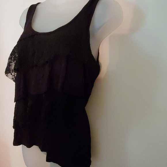 EUC Cache Blk Lace layer tiered Tank Top Womens Lg - Picture 2 of 4